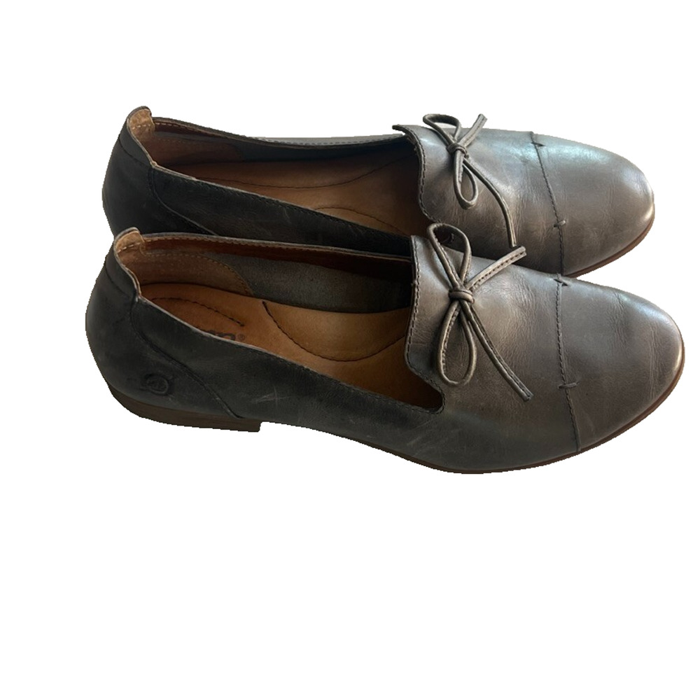 Born Shoes Women's 6.5 M Gallatin Cap Toe Bow Full Grain Gray Leather F59522